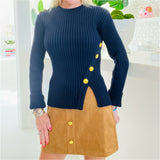 Navy Gold Button Knit Lucille Top