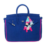 16” Navy + Pink Trim Terry Seychelles Tote w/ Removable Tassel