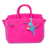 16” Hot Pink + Aqua Trim Terry Seychelles Tote w/ Removable Tassel