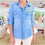 Embroidered Denim Hello Sunshine Top