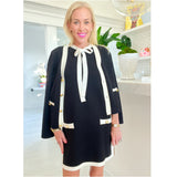 Bow Front Black Knit Senora Dress w/ Gold Buttons