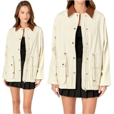 Ivory + Brown Leather Collar
Ansley Jacket with Adjustable Cinch Waist