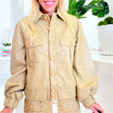 Beige Butter Soft Leather & Gold Button Cruise Jacket