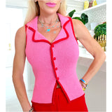 Pink & Red Knit Jennifer Top