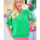 Green Embroidered Paulson Top