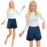 Navy Textured Twill Mila Skort