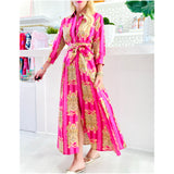 (NEW Optional Belt) Pink & Red Tibetan Tiger Dress w/ Pockets