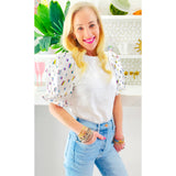 Confetti Embroidered Puff Sleeve Aria Top