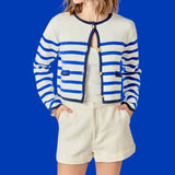 Navy, Cobalt & White Spring Stripes Azalea Cardigan (Preorder)