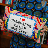 Needlepoint “Caviar & Cash” Pillow w/ Velvet Back