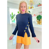 Navy Gold Button Knit Lucille Top