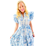 BUNNY Ginger Jar Toile Dress w/Drawstring Waist