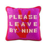 Needlepoint “Leave By 9” Pillow w/ Velvet Back