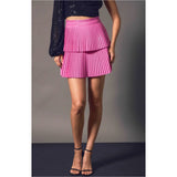 Pink Pleated Leather Oksana Skirt