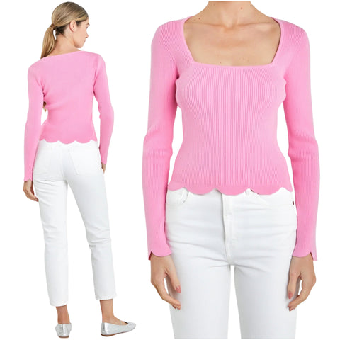 Pink Scalloped Knit Callo Top