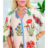 Vibrant Floral Puff Sleeve Dora Top