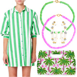 Green Cabana Stripe Pleated Back Cotton Moritz Dress