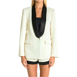 Ivory + Black Satin Contrast Milly Blazer & Shorts (sold separately)