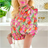Ruffle Neck Citrus Print Aston Top