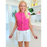 Pink Knit Gold Button Paulson Top