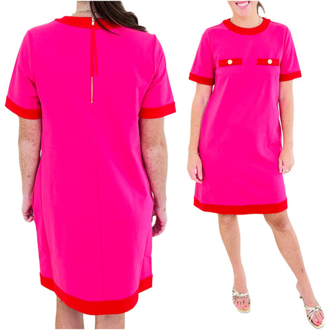 Pink & Red Soft Ponte Knit Bette Dress