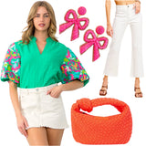 Embroidered Ruffle Neck Opal Top