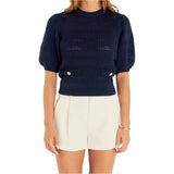 Navy Gold Button Puff Sleeve Hunter Sweater