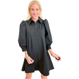 Black Pleated Back Puff Sleeve Dillon Dress