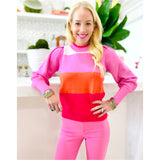 Pink & Orange Puff Sleeve Raina Fine Knit Sweater