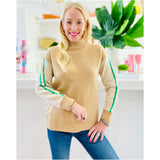 Camel & Kelly Mock Neck Cheval Sweater