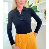 Black Bows Collared Knit Whitney Top