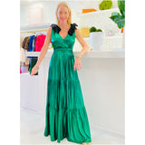 Emerald Liquid Satin w/ VELVET BOWS Cannes Dress