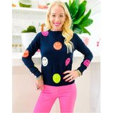 Navy Smiley Face Fine Knit Sweater