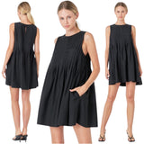 Black Pintucked Nicole Dress w/ Pockets