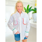 Rainbow Color Block Button Down Gracie Top