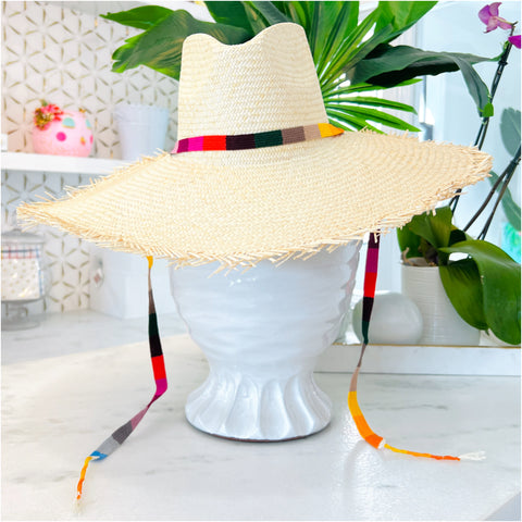 Palm Frond Sierra Hat with Strap, Handmade in Guatemala