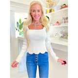 Ivory Scalloped Knit Callo Top