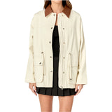 Ivory + Brown Leather Collar
Ansley Jacket with Adjustable Cinch Waist
