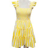 Flutter Sleeve Cabana Stripe Smocked Nantucket Dress w/Tiered Ruffle Hem