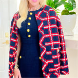 Navy & Red Boucle Tweed Soraya Jacket & Skirt (sold separately)