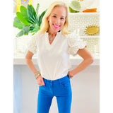 White Accordion Ruffle Sleeve Jaden Top