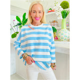 Orange & Blue Cabana Stripe Charleston Sweater Top