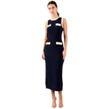 (Preorder) Navy & Ivory Gold Button Knit Sardinia Dress