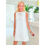 Off White Textured Bow Embellished Healy Dress