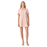 Pink Textured Gold Button Front Janna Dress with Pockets