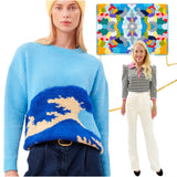 Blue Terrycloth Wave Soft Knit Oceana Sweater