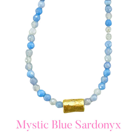 (7 Styles) Handmade Gold Bar Accented Gemstone Candy Necklaces