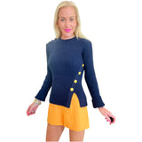 Navy Gold Button Knit Lucille Top