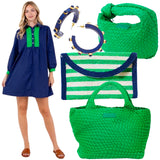 Navy & Green Embroidered Greer Dress