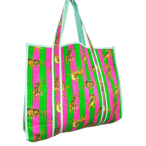 (13 Colors) Quilted Block Print Tote Bags